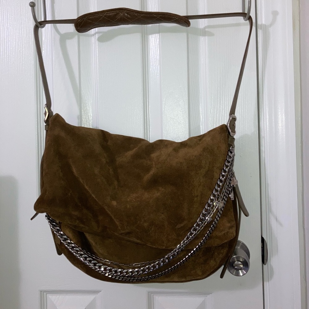 Jimmy Choo And Chains Brown Suede Leather Cross Body Bag